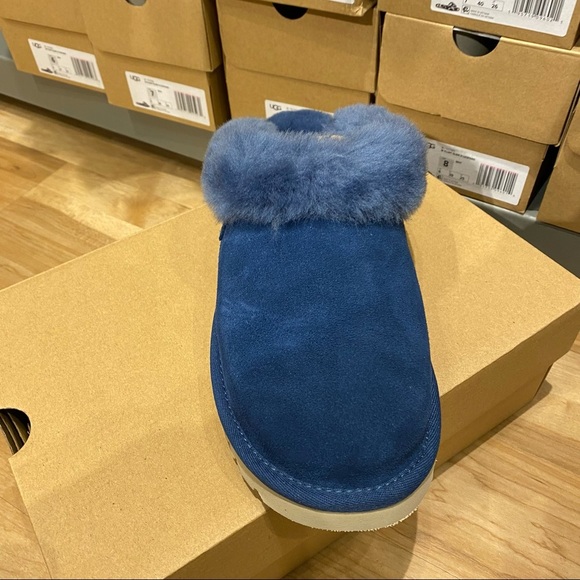 UGG | Cluggette Suede Sheepskin Lined Slippers In Ocean Blue NEW - Picture 10 of 13